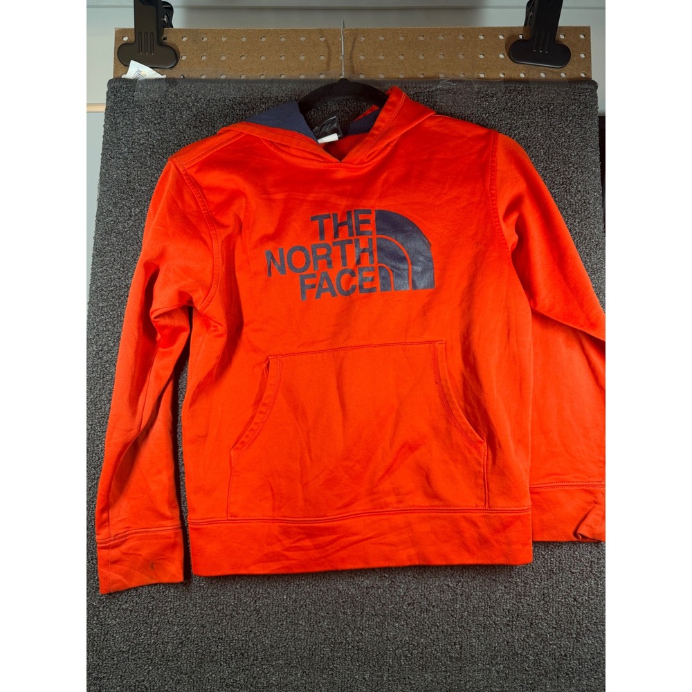The North Face Hoodie Boys Medium 10/12 Orange Blue Logo Pullover Sweatshirt